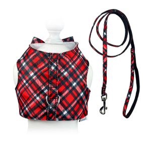 Red Plaid Harness Vest with Matching Leash (size: XS)
