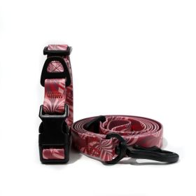 Trendy Printed PVC Dog Leash & Collar Set | Waterproof Heavy Duty Pet Lead (Pattern: Red Leaf Print, size: L)