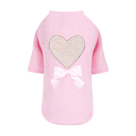 Pearl Heart Dog Sweater (Color: Baby Pink, size: LG)